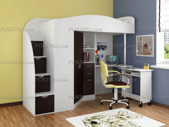 Кровать-чердак с рабочей зоной и шкафом Теремок-1 Гранд Кровать-чердак с рабочей зоной и шкафом Теремок-1 Гранд