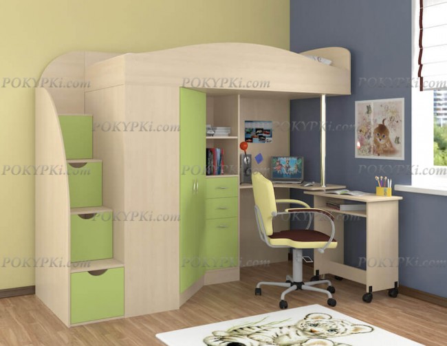 Кровать-чердак с рабочей зоной и шкафом Теремок-1 Гранд Кровать-чердак с рабочей зоной и шкафом Теремок-1 Гранд