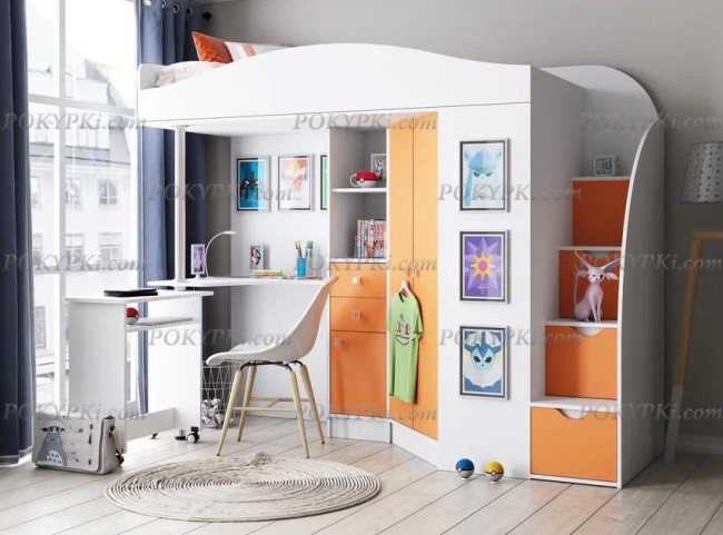 Кровать-чердак с рабочей зоной и шкафом Теремок-1 Гранд Кровать-чердак с рабочей зоной и шкафом Теремок-1 Гранд