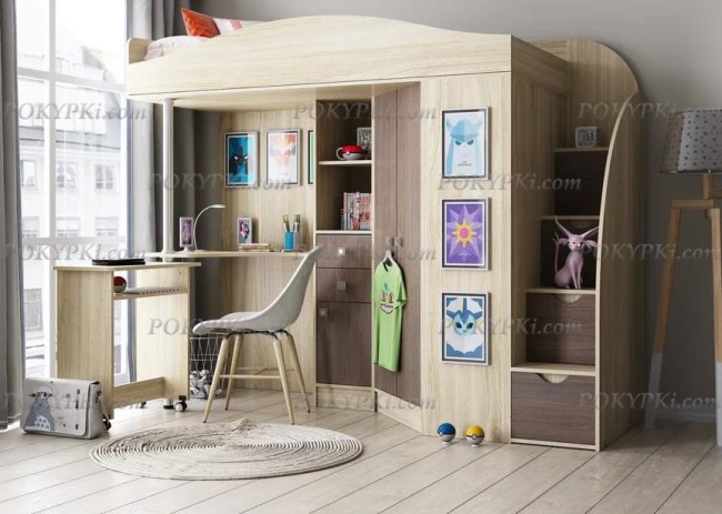 Кровать-чердак с рабочей зоной и шкафом Теремок-1 Гранд Кровать-чердак с рабочей зоной и шкафом Теремок-1 Гранд