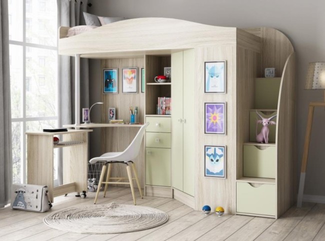Кровать-чердак с рабочей зоной и шкафом Теремок-1 Гранд Кровать-чердак с рабочей зоной и шкафом Теремок-1 Гранд