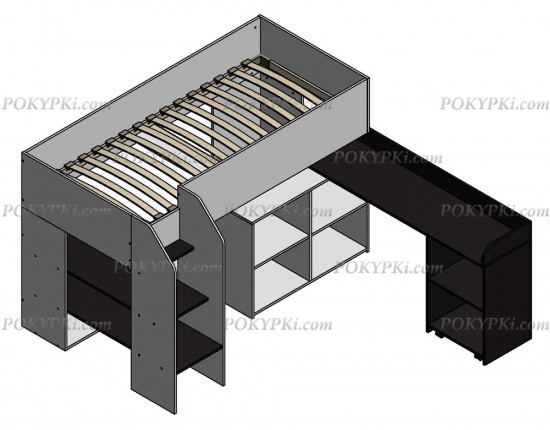 Кровать-чердак с рабочей зоной и шкафом Теремок-2