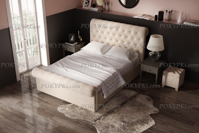 Двуспальная интерьерная кровать Шарлотта с мягким изголовьем Двуспальная интерьерная кровать Шарлотта с мягким изголовьем