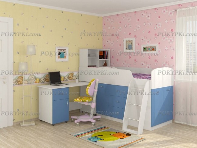 Кровать чердак с письменным столом и шкафом Дюймовочка 1