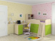 Кровать чердак с письменным столом и шкафом Дюймовочка 1