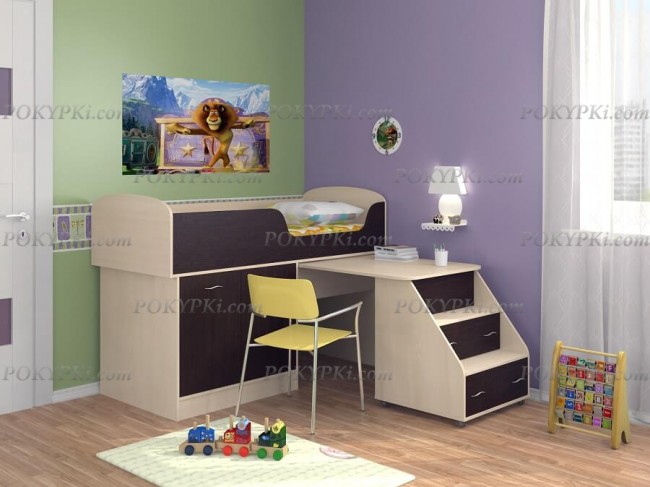 Кровать-чердак Дюймовочка 2-дуб молочный+венге