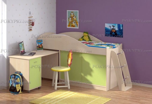 Кровать-чердак Дюймовочка 3-дуб молочный с Лестницей Дельта - 23.4​​ 