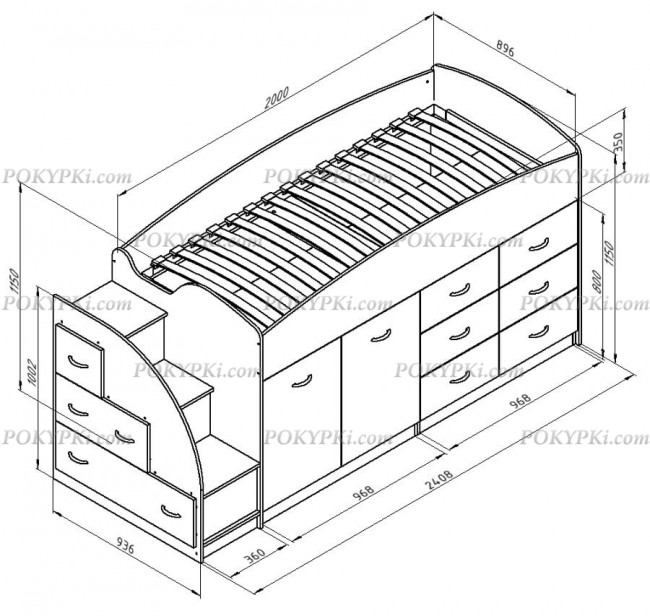 Кровать чердак со шкафом Дюймовочка 4
