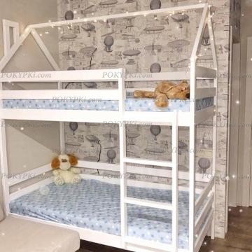 Кровать-домик Отличник двухъярусная-из массива березы