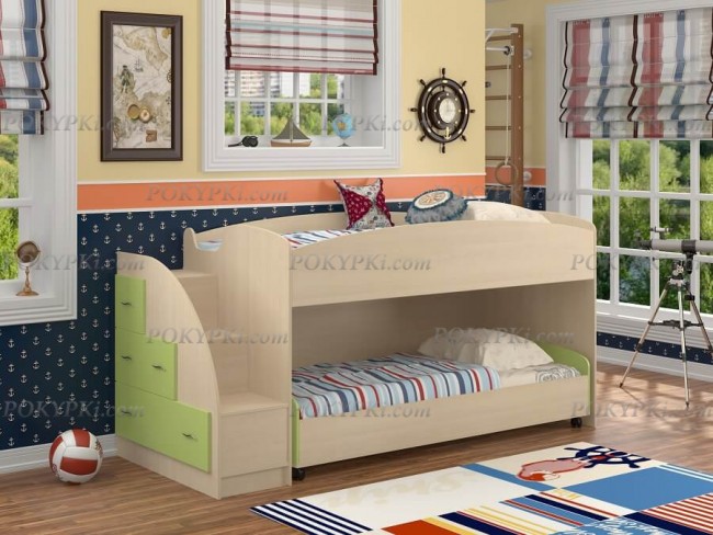 Кровать-чердак Дюймовочка 4.2-дуб_салатовый