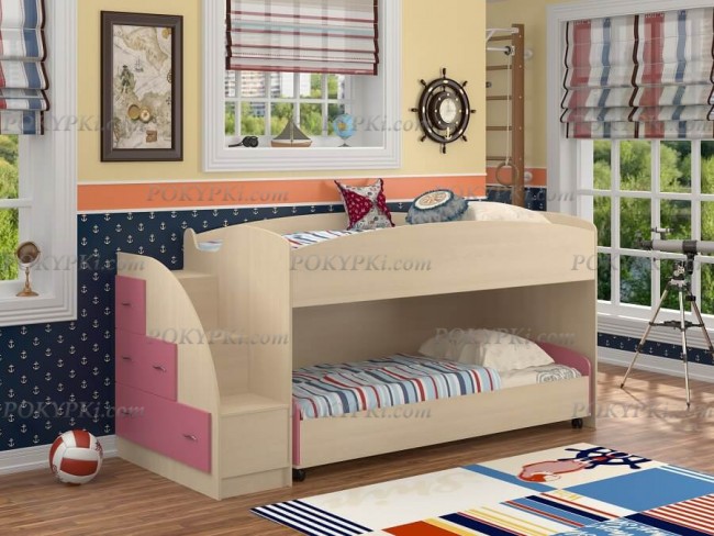 Кровать-чердак Дюймовочка 4.2-дуб_розовый