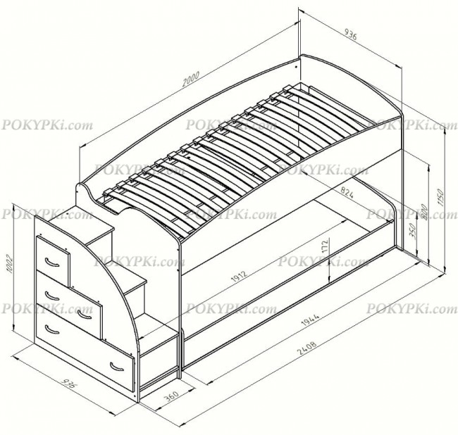 Детская кровать двухъярусная Дюймовочка