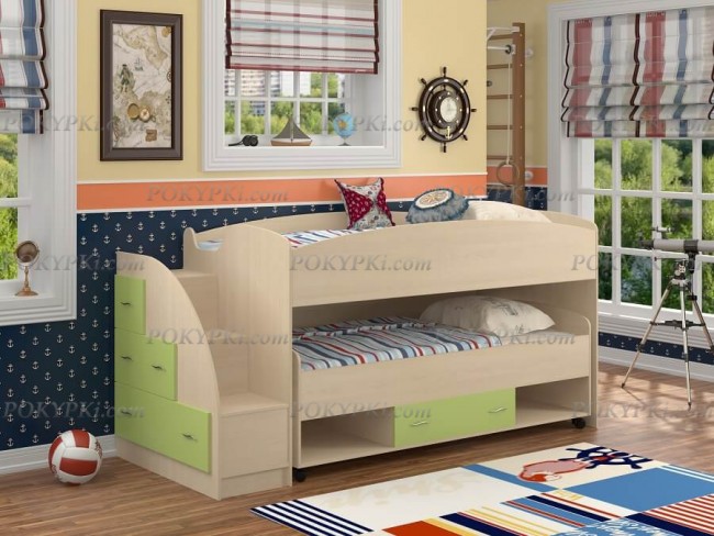 Кровать-чердак Дюймовочка 4.3-дуб_салатовый