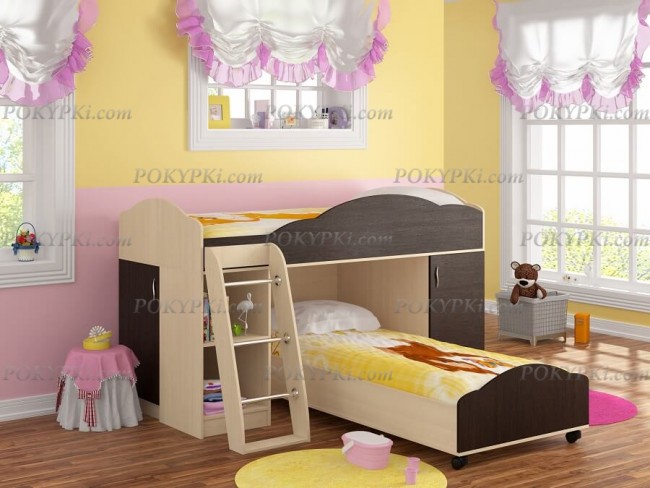 Детская кровать двухъярусная с лестницей Дюймовочка 5.1 Детская кровать двухъярусная с лестницей Дюймовочка 5.1