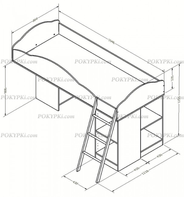 Кровать чердак с письменным столом Дюймовочка 5.2 Кровать чердак с письменным столом Дюймовочка 5.2