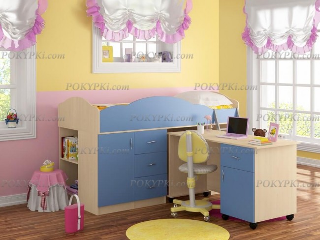 Кровать чердак с письменным столом и шкафом Дюймовочка 5.3 Кровать чердак с письменным столом и шкафом Дюймовочка 5.3