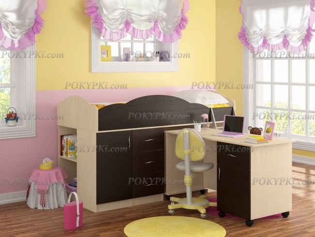 Кровать чердак с письменным столом и шкафом Дюймовочка 5.3 Кровать чердак с письменным столом и шкафом Дюймовочка 5.3