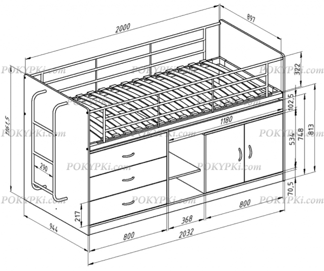 Кровать чердак с рабочей зоной Дюймовочка 6 Кровать чердак с рабочей зоной Дюймовочка 6