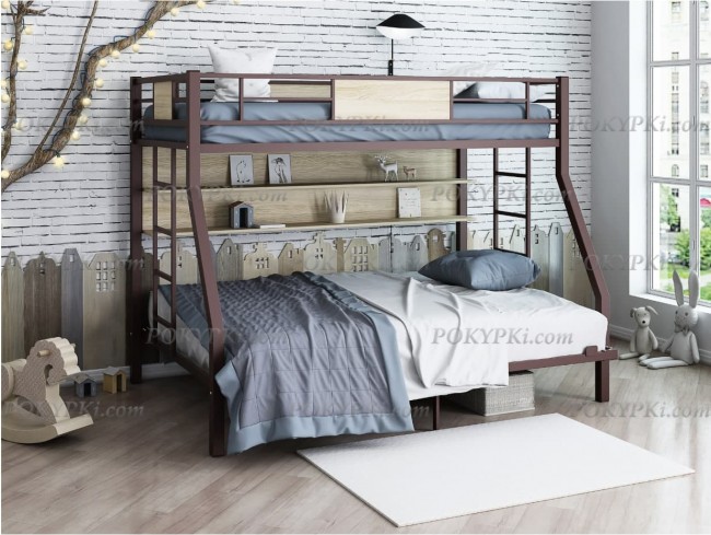 Двухъярусная кровать для троих Гранада 140, полки Шимо Двухъярусная кровать для троих Гранада 140, полки Шимо