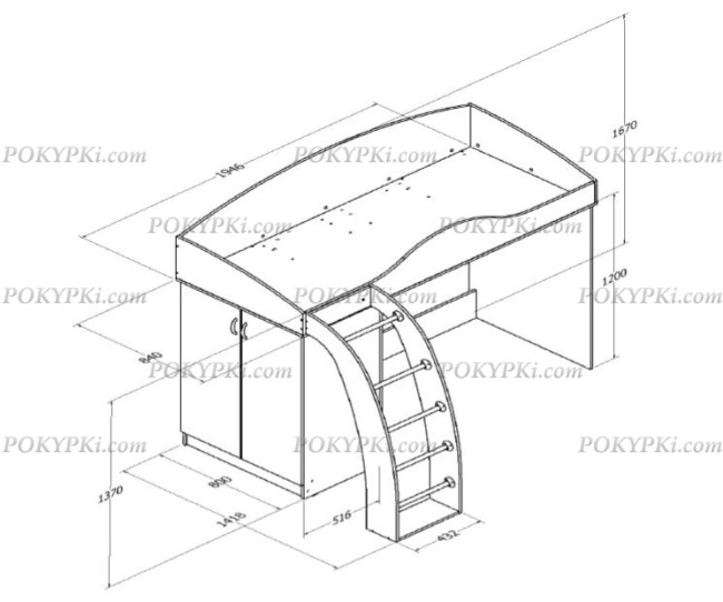 Кровать чердак со шкафом Соня 1 верхняя