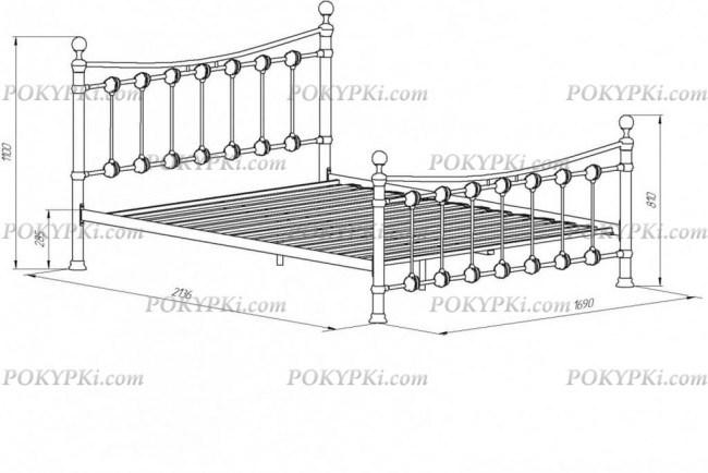 Двухспальная кровать «Эльда» (габаритные размеры в милиметрах)
