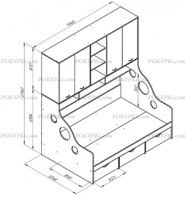 Кровать 90х190 с антресолью Дельта 21.11 Кровать 90х190 с антресолью Дельта 21.11