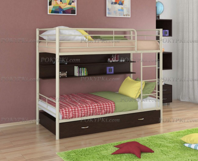 Двухъярусная кровать Севилья 3-с ящиком и полкой венге Двухъярусная кровать Севилья 3-с ящиком и полкой венге