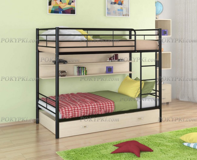 Двухъярусная кровать Севилья 3-с ящиком и полкой дуб Двухъярусная кровать Севилья 3-с ящиком и полкой дуб