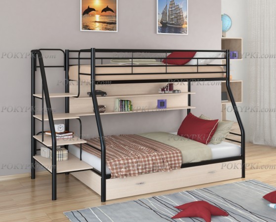 Двухъярусная кровать Толедо-1-черный/дуб
