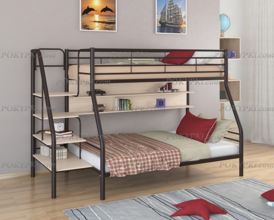 Двухъярусная кровать Толедо-1-коричневый/дуб