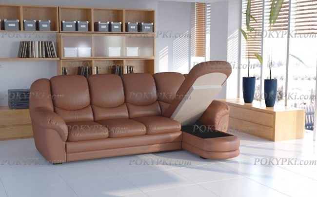 Угловой диван Нимфа с оттоманкой и ящиком