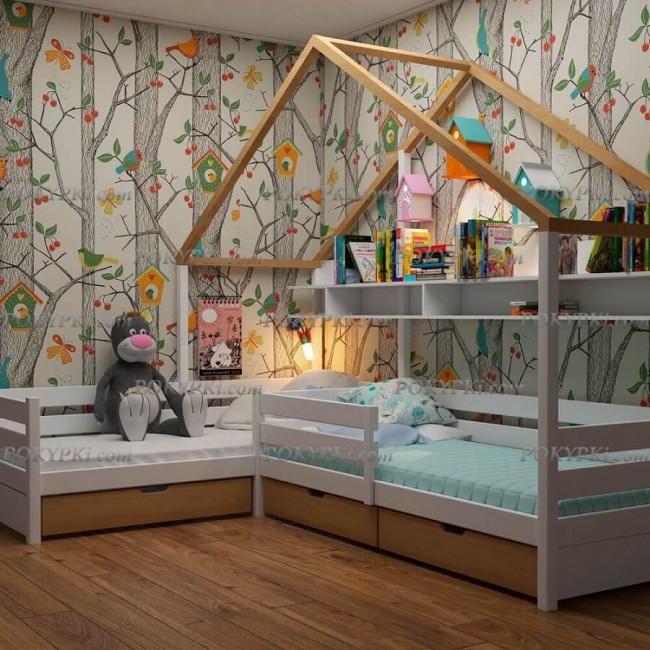 Двухместная угловая кровать Избушка